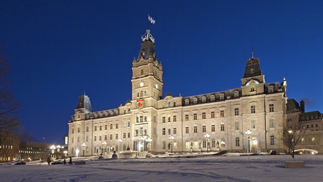 Canada, Quebec province, Quebec, Quebec Parliament illuminated at night