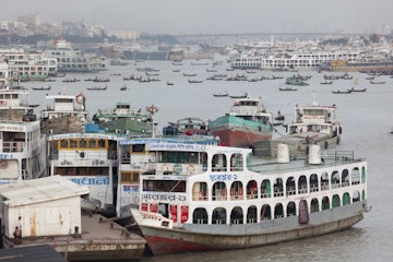 Passenger ferries along the Buriganga River (Old Ganges).