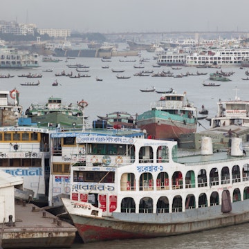 Passenger ferries along the Buriganga River (Old Ganges).