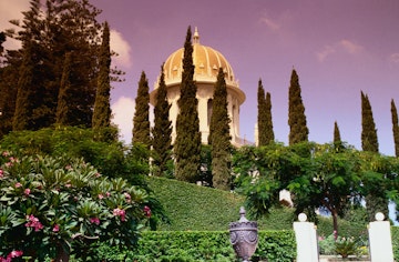 Baha'i Shrine, constructed of Chiampo stone, with monolithic columns of Rose Baveno Granite - Haifa