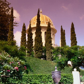Baha'i Shrine, constructed of Chiampo stone, with monolithic columns of Rose Baveno Granite - Haifa