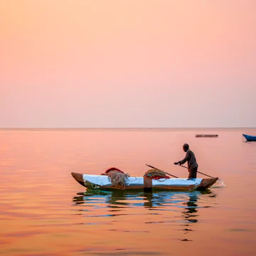 Sunset is the time the fishermen go out in their dugout canoes onto the Lake of Stars (lake Malawi, Cape Maclear) For their night fishing. After the sun has gone down completely and darkness has covered the water you can still see the lights on the front of their canoes bobbing up and down in the distance.
