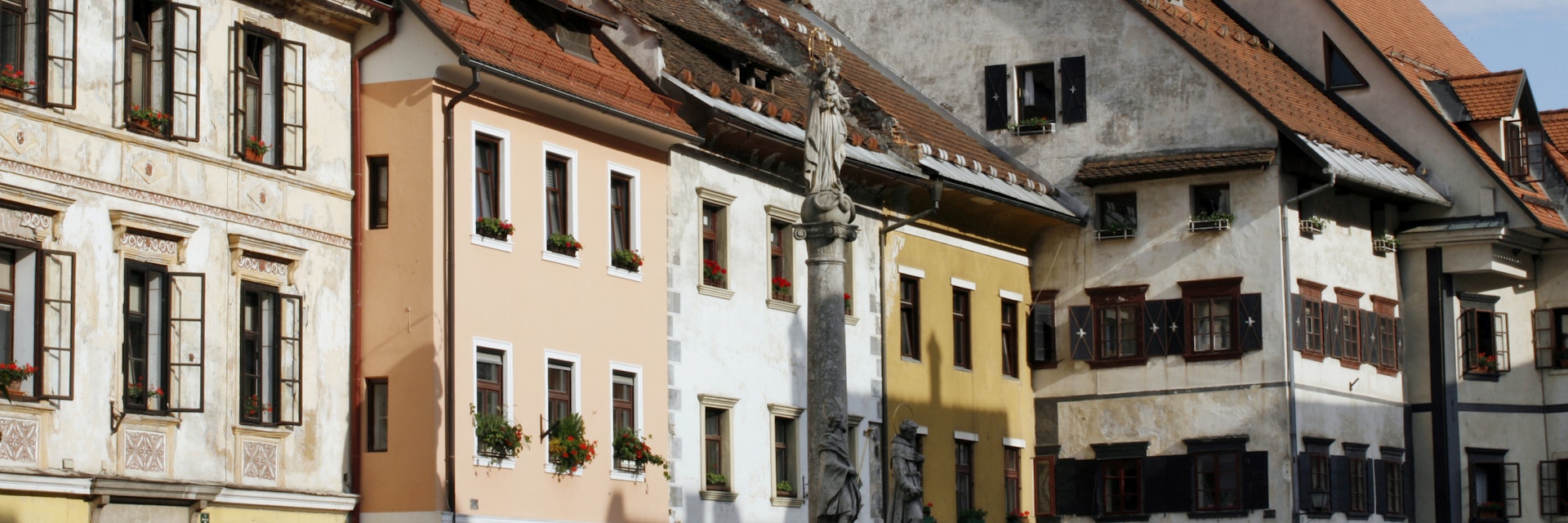 Scofja Loka, Mestni trg with townhouses, northwest Slovenia.