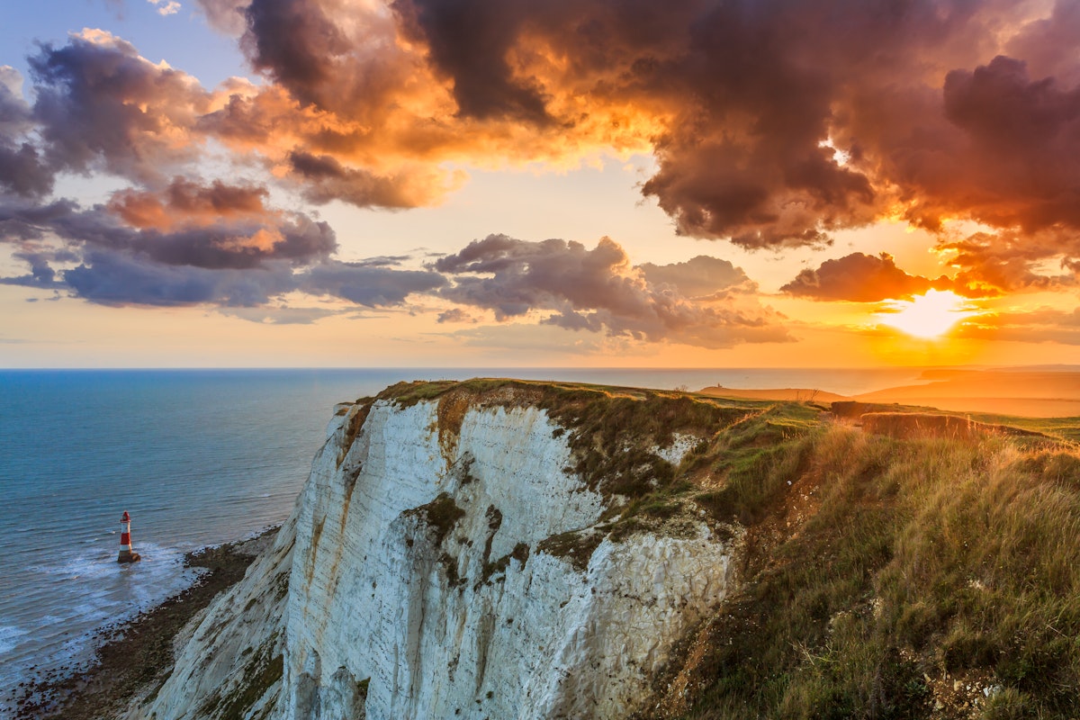 sunset at beachy head east sussex uk