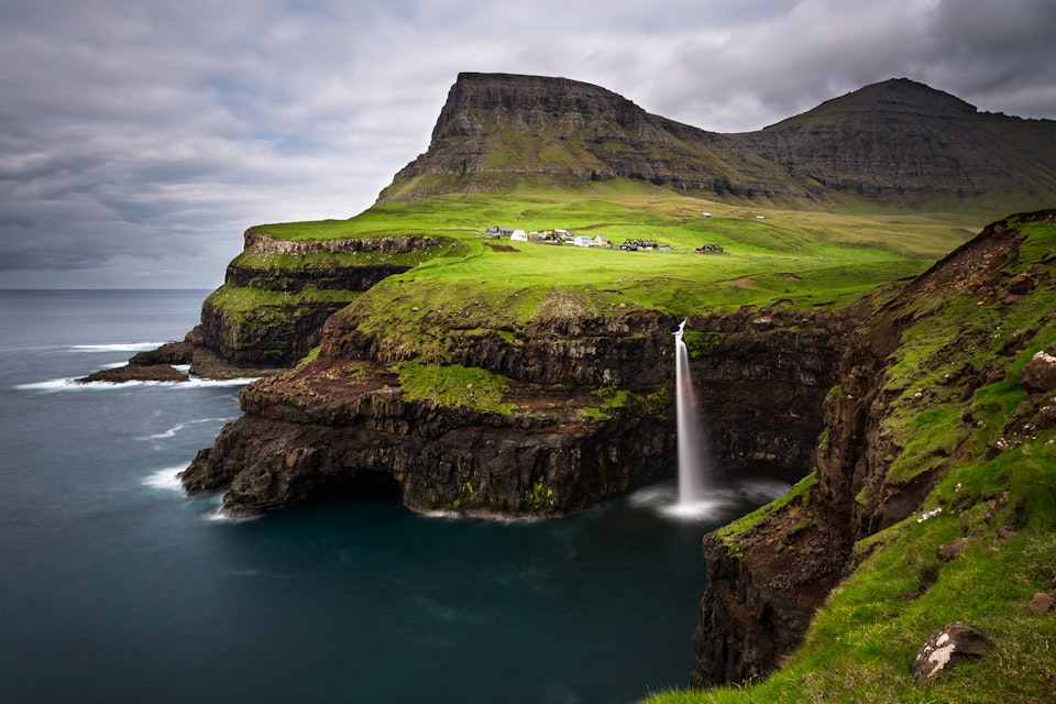 Village of Gasadalur on Faroe Islands..Such a peaceful place with powerful natural forces.