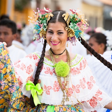 A young lady participating in the 1000 Polleras Parade, Las Tablas, Panama.