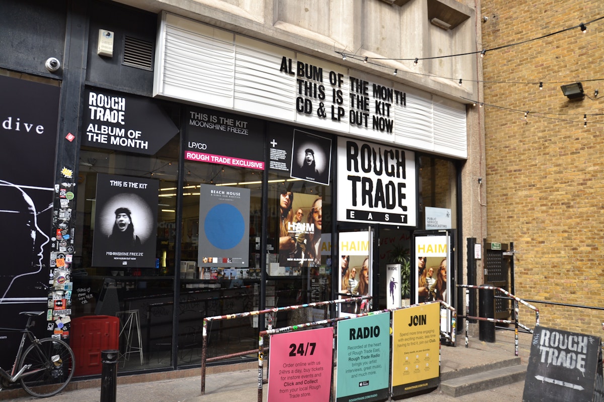 The entrance to Rough Trade East, a record shop on Brick Lane