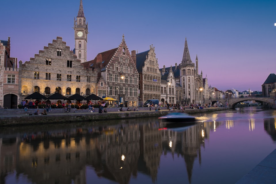 Evening in the lively city of Ghent, Belgium