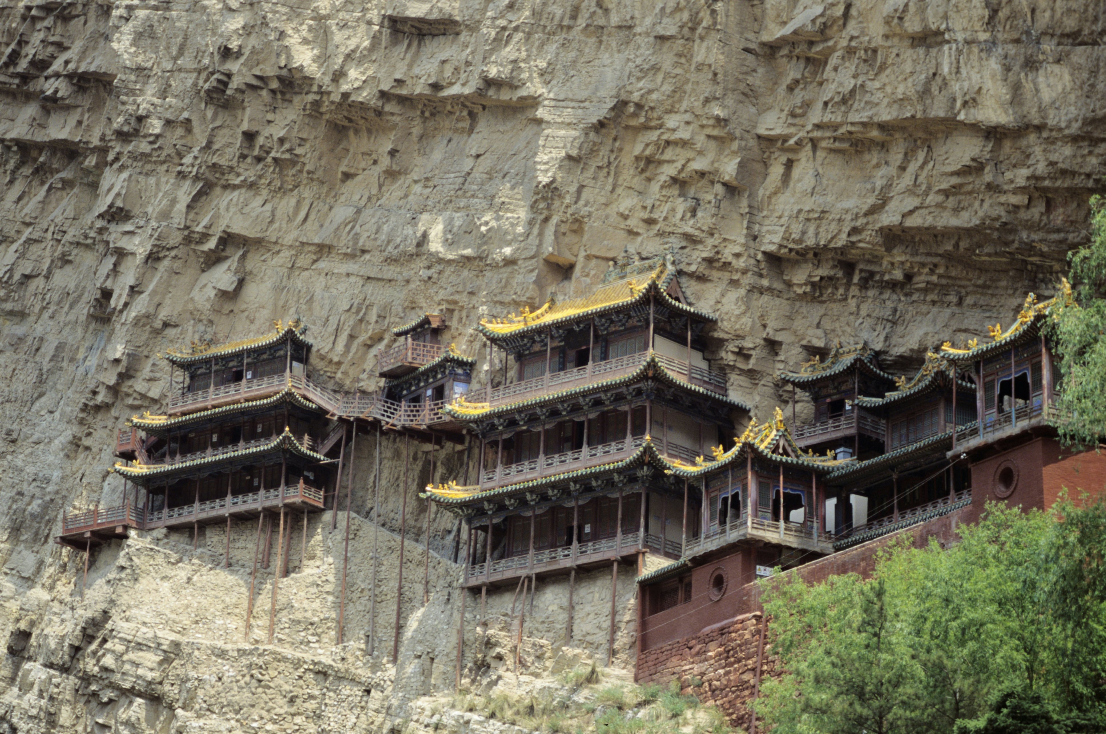 China, Hanging Monastary near Datong, Against mountainside on stilts