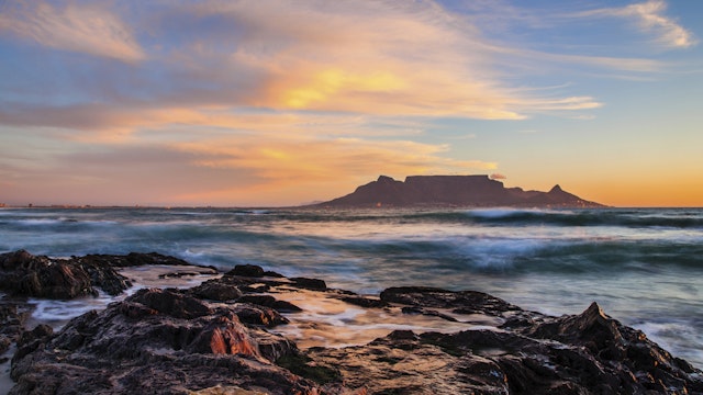 Table Mountain at sunset, Bloubergstrand, South africa