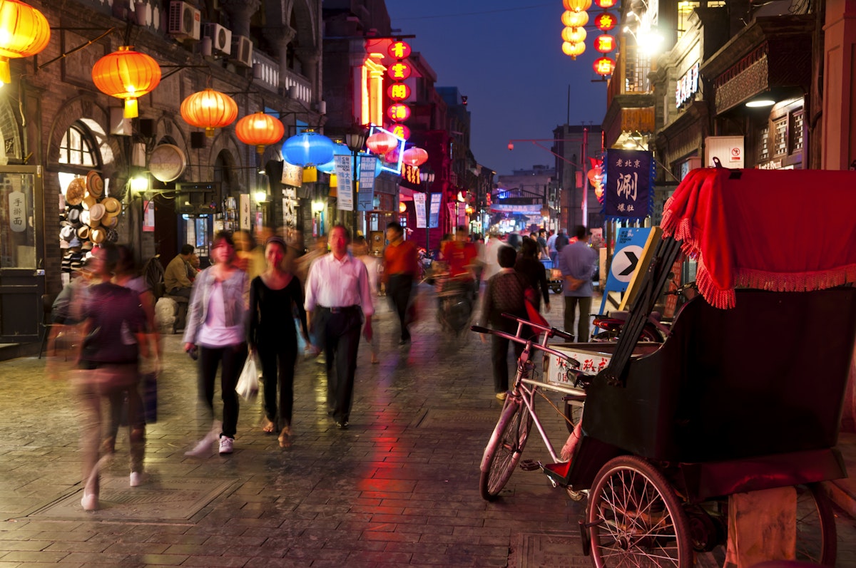 (GERMANY OUT) China, Beijing - The pedestrian zone Dazhalan Street by night.  (Photo by Mohr/ullstein bild via Getty Images)