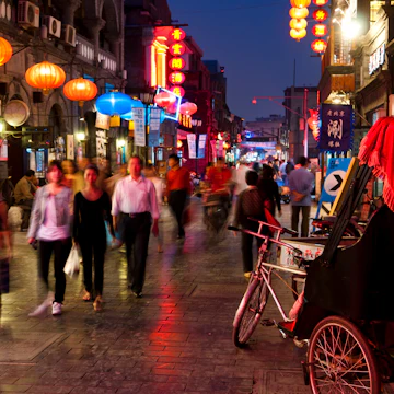 (GERMANY OUT) China, Beijing - The pedestrian zone Dazhalan Street by night. (Photo by Mohr/ullstein bild via Getty Images)
