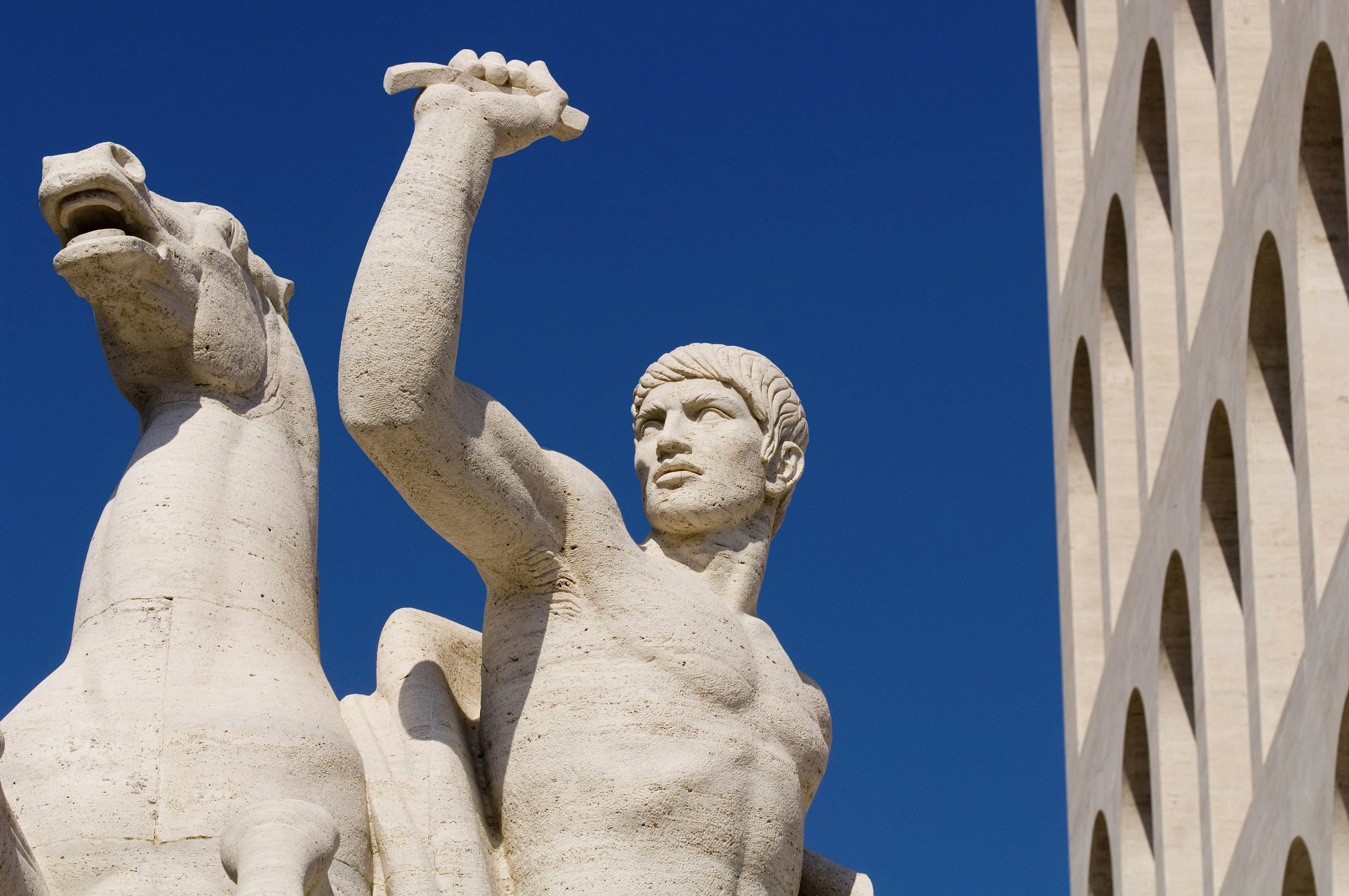 Statue outside Palazzo della Civilita del Lavoro, EUR area.