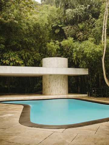 Modern swimming pool in the courtyard in the Instituto Moreira Salles in Rio de Janeiro.