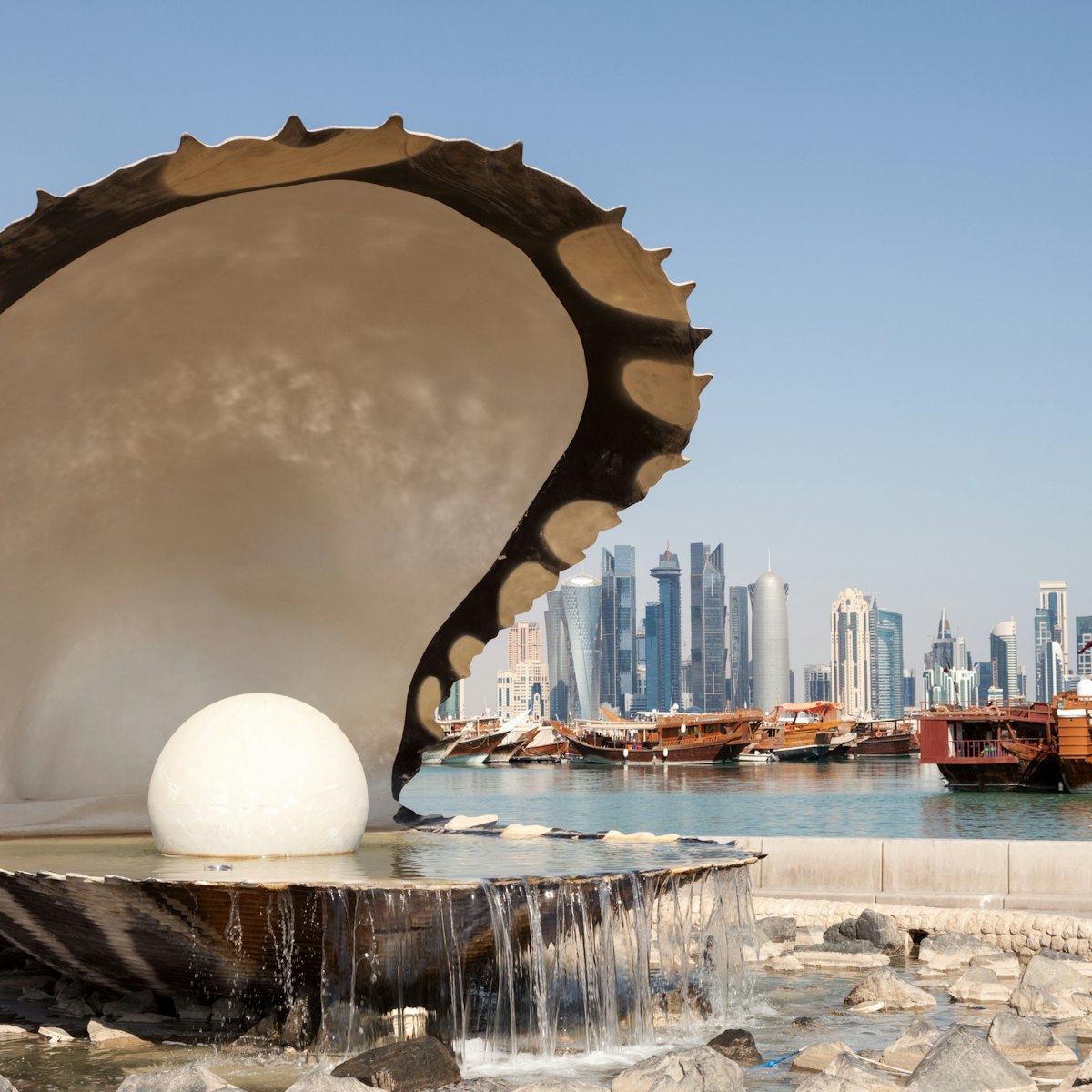 Pearl fountain at the corniche of Doha, Qatar, Middle East