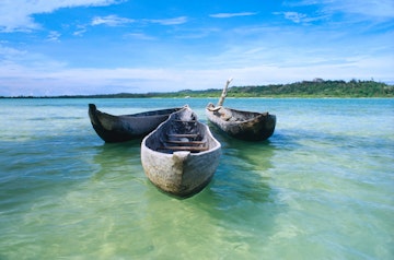 Pirogues ( dugout canoe ) in Nosy Nato, a small island joined to Ile Sainte Marie ( Nosy Boraha ) Madagascar