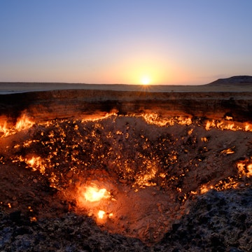 Gates to Hell, aka Darvaza Gas Crater. One of the bizarre man made creations thanks to the good old Russians. 40 years on and still burning strong. Derweze, Turkmenistan