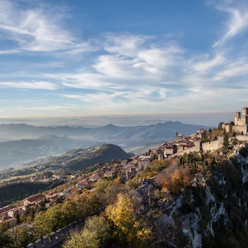 Landscape with the oldest tower in the Guaita Castle - San Marino.