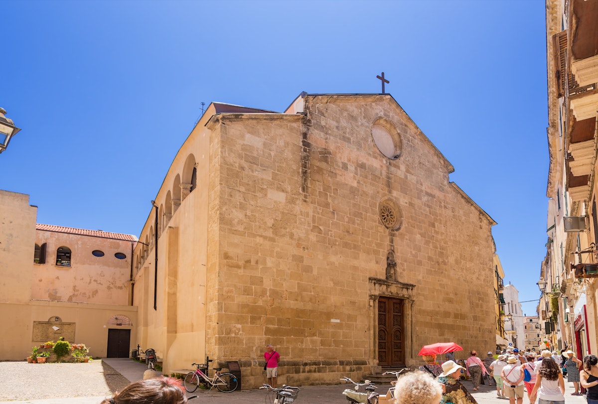 ALGHERO, SARDINIA, ITALY - JUL 07, 2016:  The Church of San Francesco, the 14th century; Shutterstock ID 703363372; Your name (First / Last): Anna Tyler; GL account no.: 65050; Netsuite department name: Online Editorial; Full Product or Project name including edition: destination-image-southern-europe