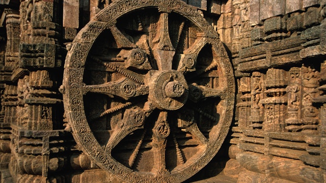 Carved wheel of the Sun Temple at Konark.
