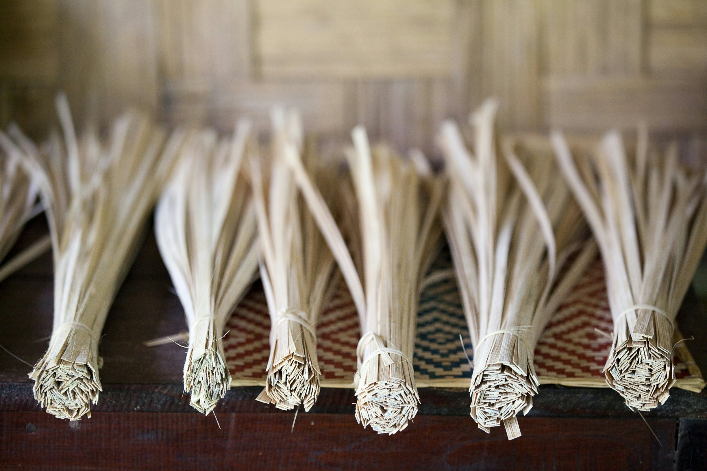 Close-up of bamboo sticks used for weaving at Ock Pop Tok Living Craft Centre, Ban Saylom.