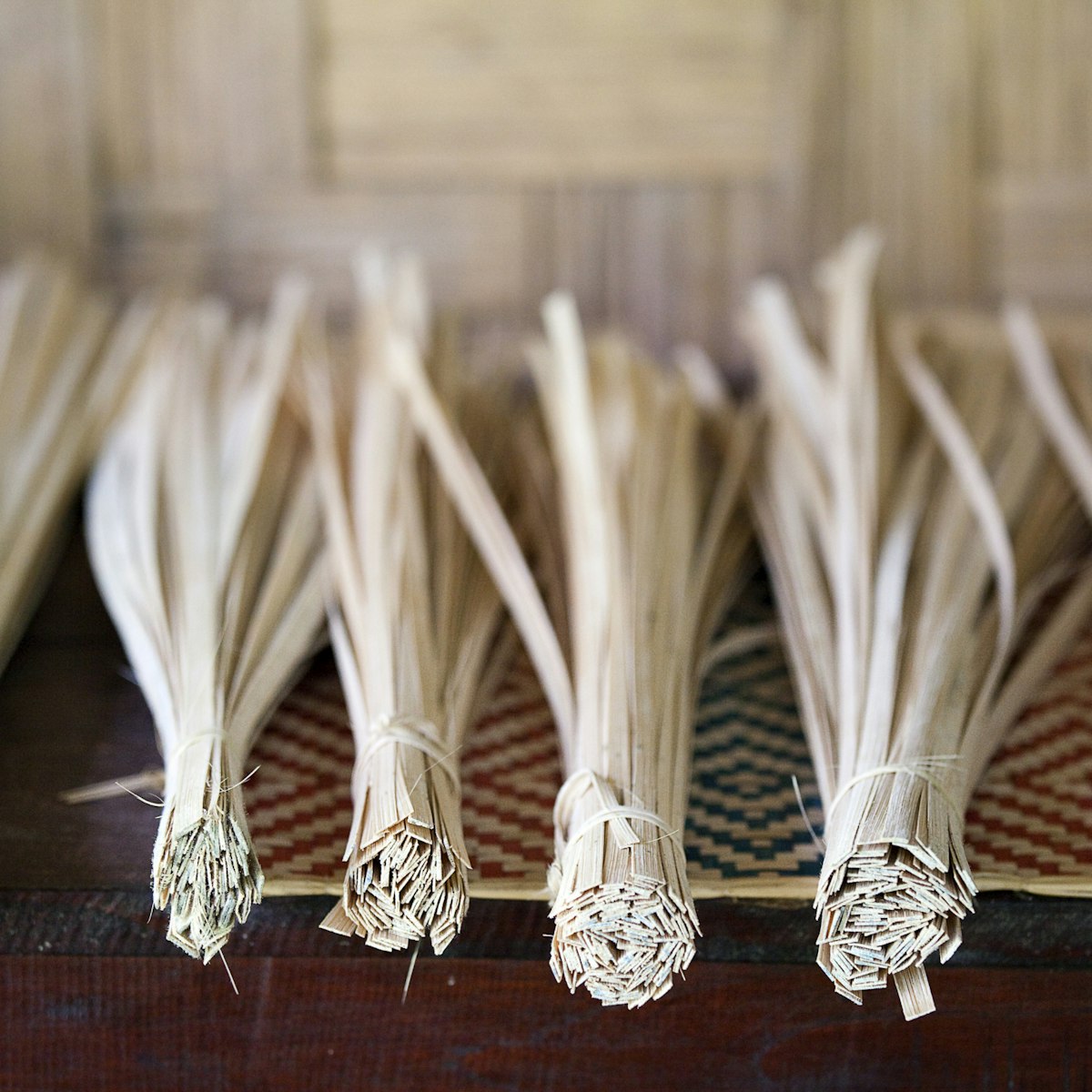 Close-up of bamboo sticks used for weaving at Ock Pop Tok Living Craft Centre, Ban Saylom.