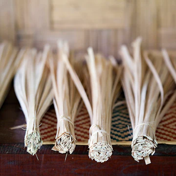 Close-up of bamboo sticks used for weaving at Ock Pop Tok Living Craft Centre, Ban Saylom.