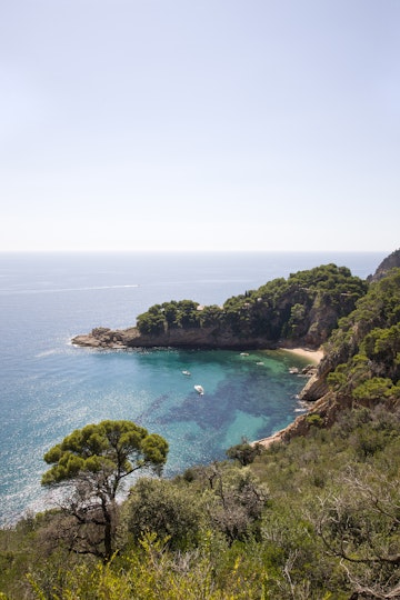 Overview of secluded cove in Aigua Blava Bay.