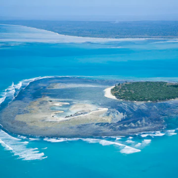Aerial view of an island in the Quirimbas Archipelago near Pemba in northern Mozambique