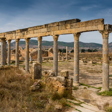 Ruins of Portico of the Petronii at Thuburbo Majus Roman monument.