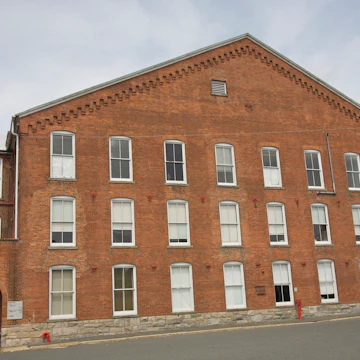 Facade of renovated warehouse building, MASS MoCA, Massachusetts Museum of Contemporary Art, North Adams, The Berkshires, Massachusetts
