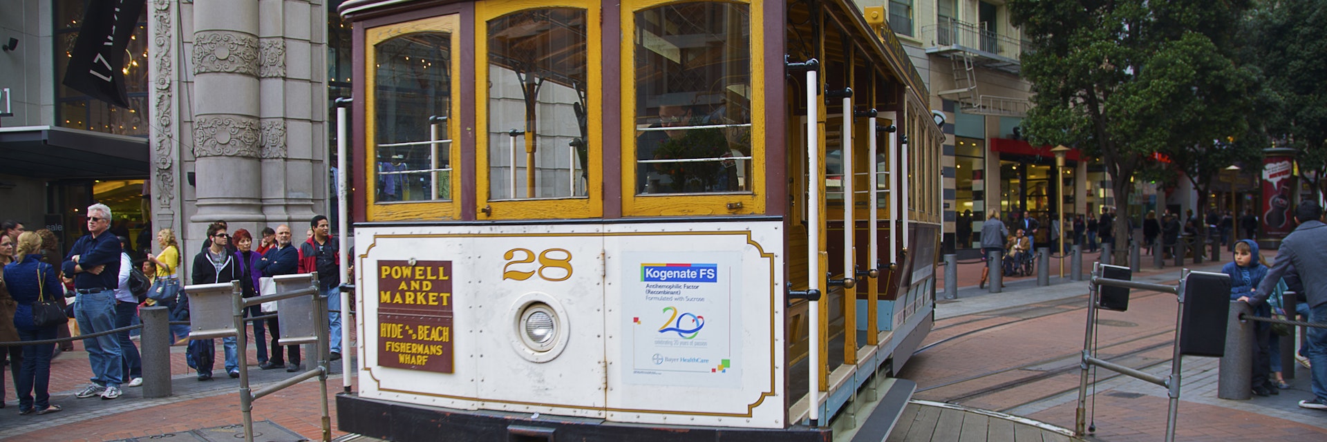 Cable car at turntable on Powell Street at Market Street, San Francisco, California