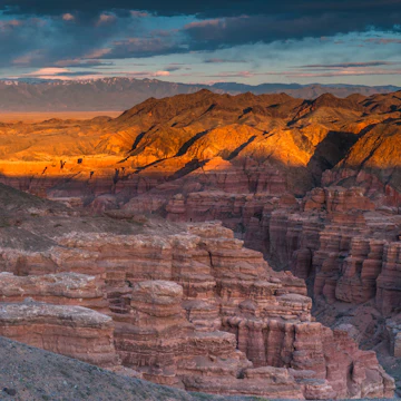 Sunset over Charyn canyon in souther Kazakhstan