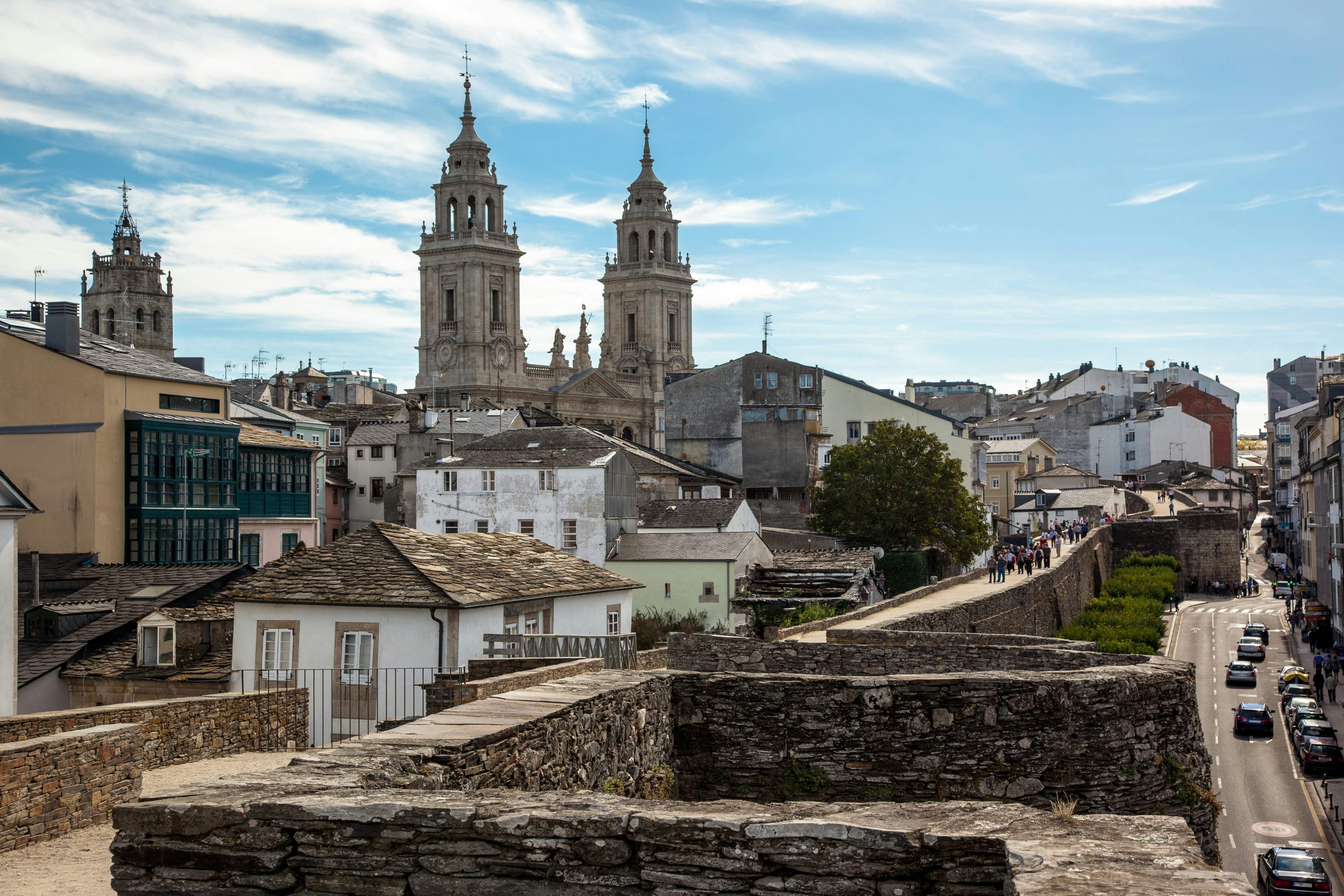 Cathedral and Roman wall of Lugo. Galicia. Spain; Shutterstock ID 583773139; Your name (First / Last): Tom Stainer; GL account no.: 65050 ; Netsuite department name: Online Editorial ; Full Product or Project name including edition: Best in Europe 2017