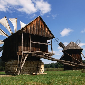 Windmill from Constanta County at Museum of Folk Civilisation in Astra, Sibiu, Romania, Europe