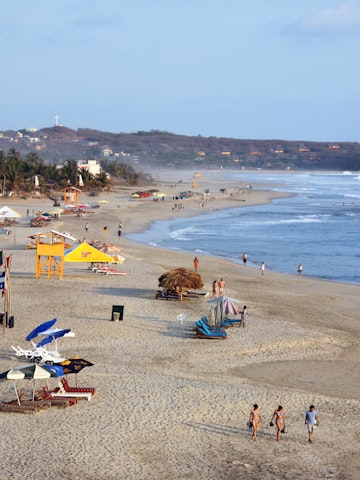 Overview of Zicatela Beach, world famous surfing beach also known as Mexican Pipeline.