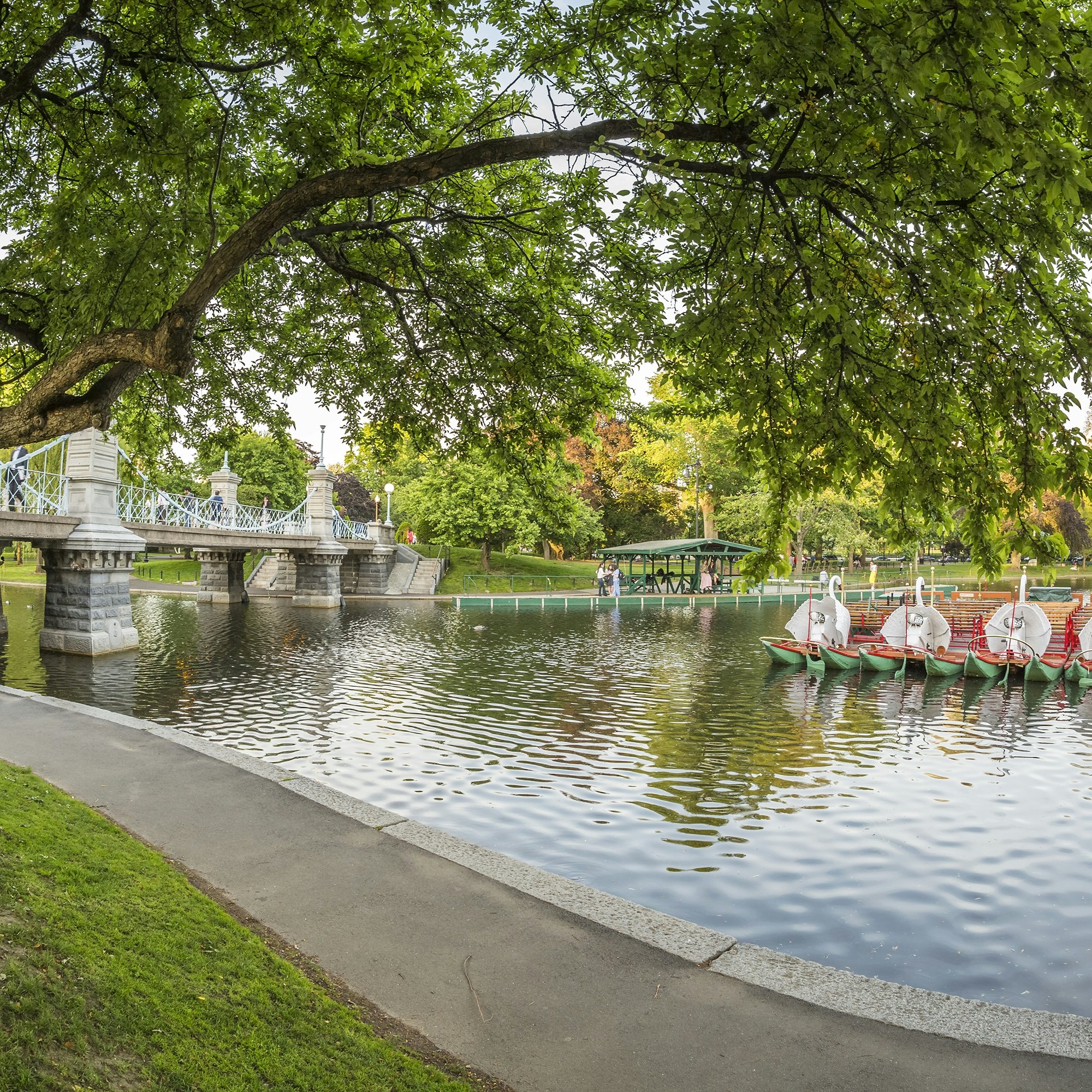 Panoramic view of the Boston Public Garden in Massachusetts, USA on a nice sunny day.