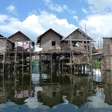 View of stilt houses in Nampan Village, Inle Lake