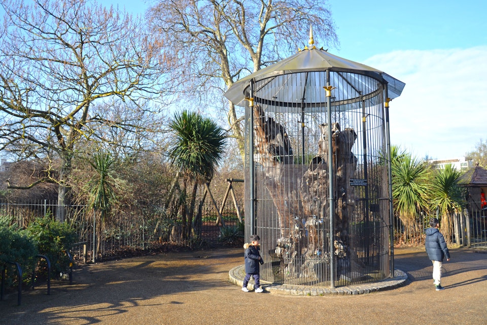 The Elfin Oak is an 900 year old oak tree stump covered with fairytale figurines in Kensington Gardens