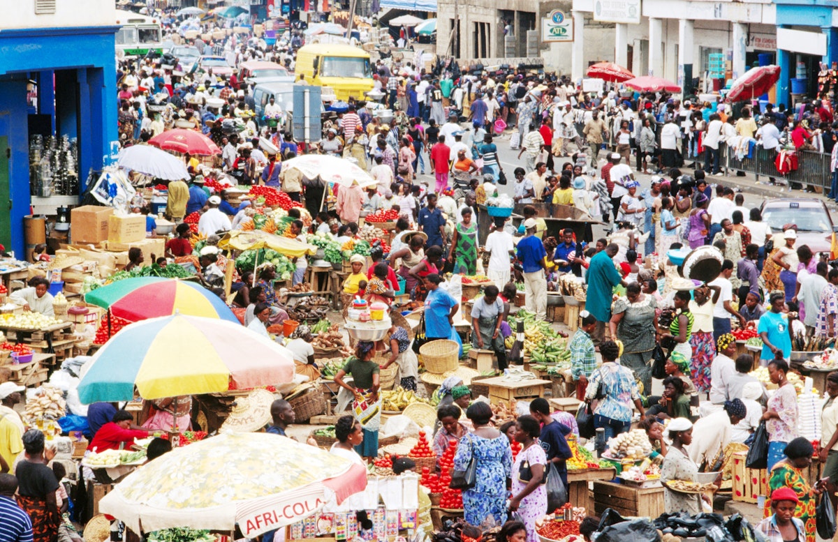 Crowded Makola Market in central Accra.