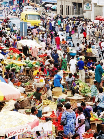 Crowded Makola Market in central Accra.