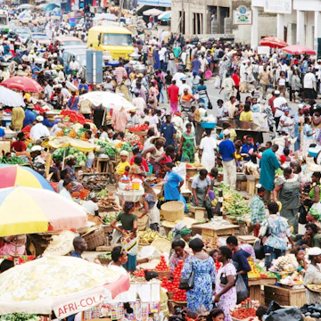 Crowded Makola Market in central Accra.