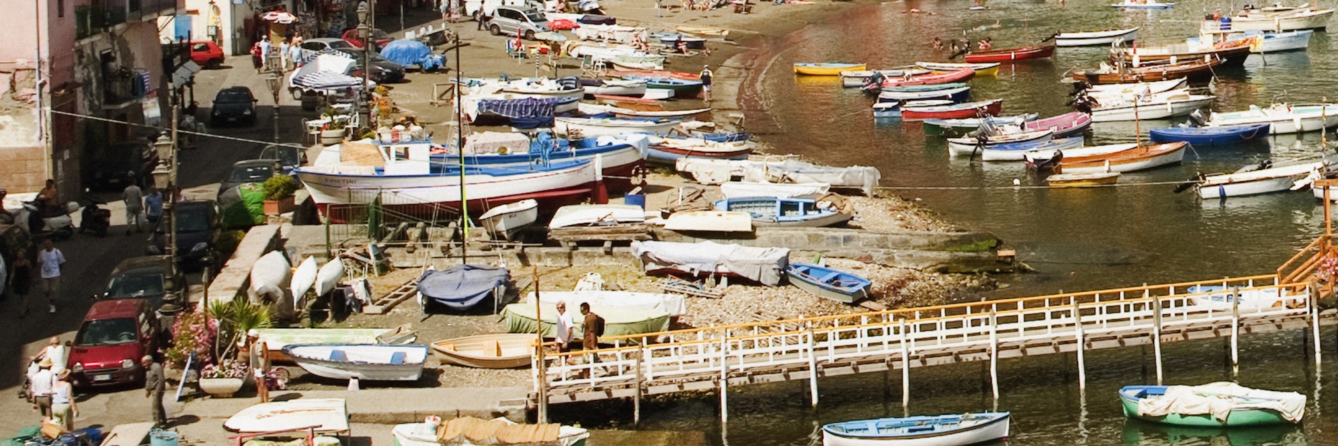 High angle view of boats at a harbor, Marina Grande, Capri, Sorrento, Sorrentine Peninsula, Naples Province, Campania, Italy