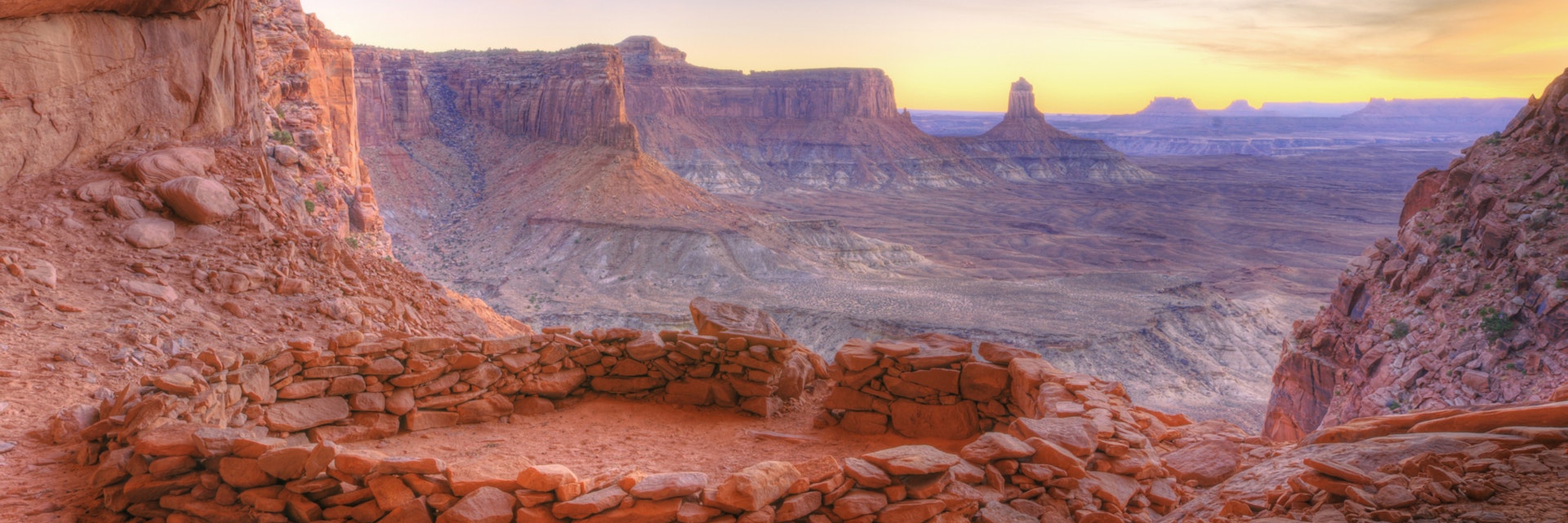 False Kiva is a human-made stone circle of unknown origin in a cave in a remote area of the Canyonlands National Park, which is located in U.S. state of Utah. It requires some hiking knowledge or special directions to find. While located in a naturally occurring alcove, the name False Kiva arises from the uncertainty around the circle of stones origins and purpose, whether it is really an authentic kiva, a location used for religious purposes.