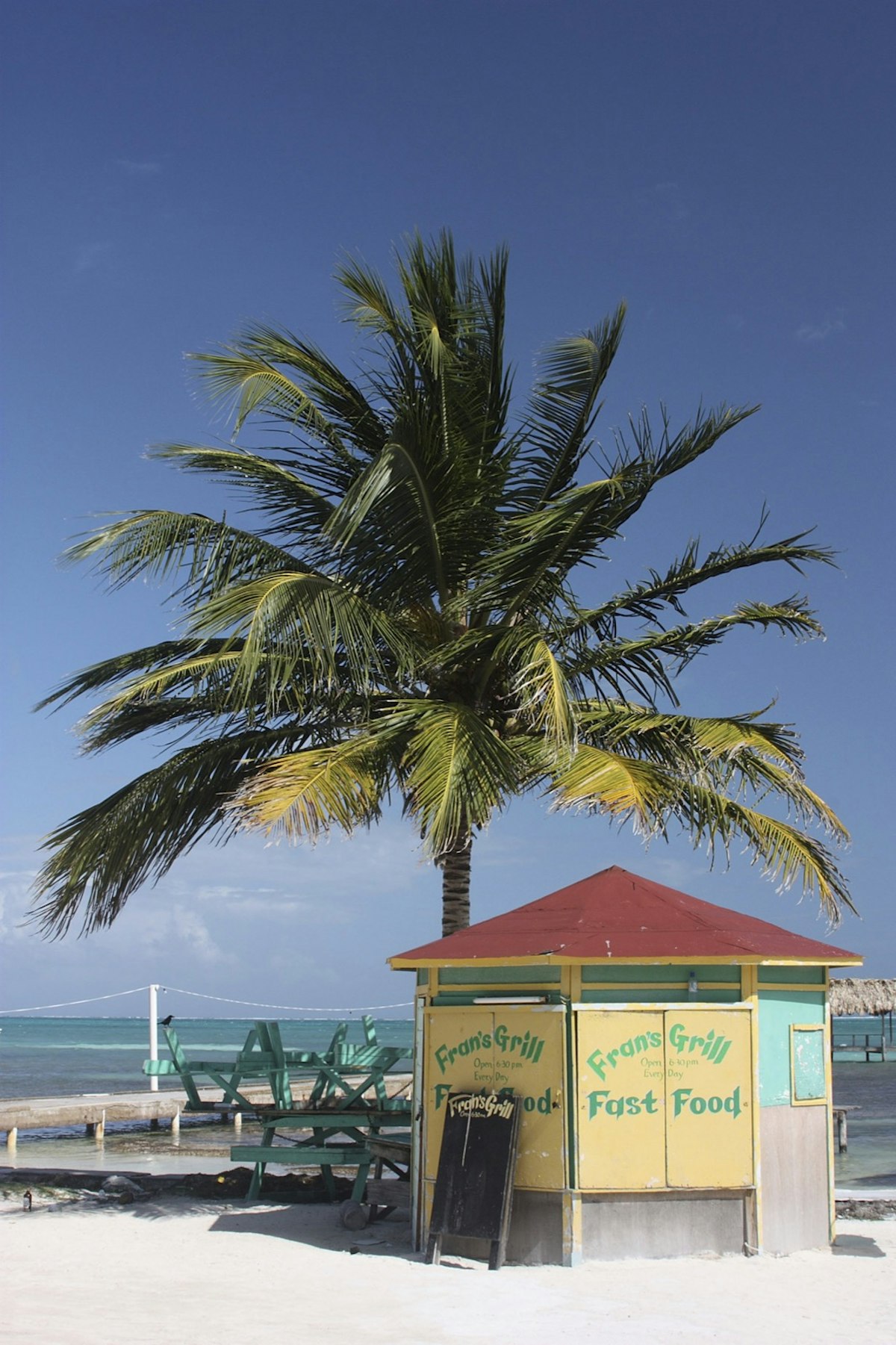CAYE CAULKER, BELIZE - DECEMBER 27:  Fran's Grill on December 27, 2008 in Caye Caulker, Belize. The laid back island of Caye Caulker, in close proximity to the world's second largest barrier reef, is a popular travel destination for both European and American tourists.  (Photo by Nina Raingold/Getty Images)