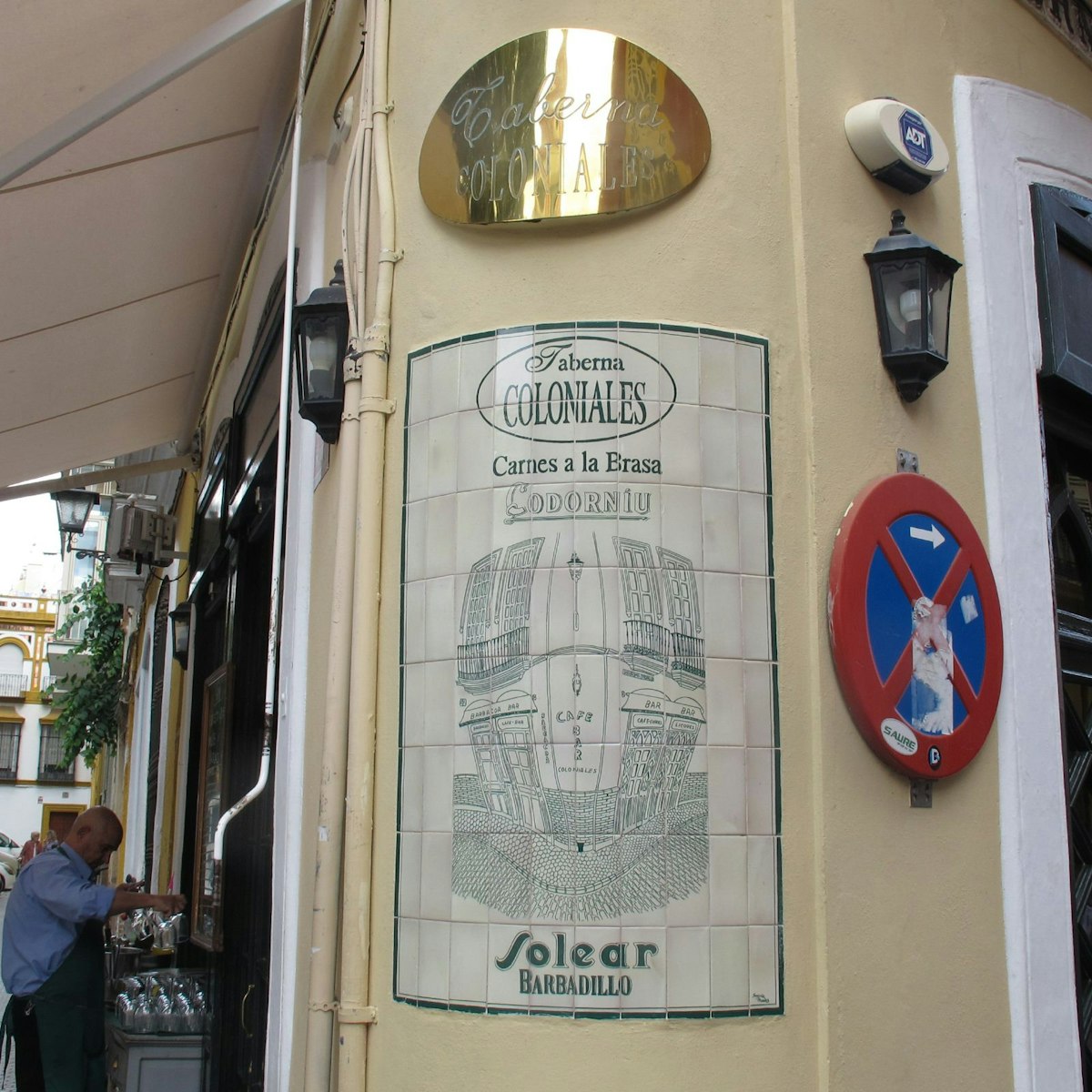 Taberna Coloniales San Pedro bar tiled sign.