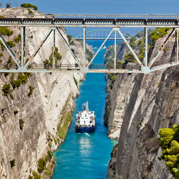 The boat crossing the Corinth channel in Greece, near Athens; Shutterstock ID 68480968; Your name (First / Last): Emma Sparks; GL account no.: 65050; Netsuite department name: Online Editorial; Full Product or Project name including edition: Best in Europe POI updates