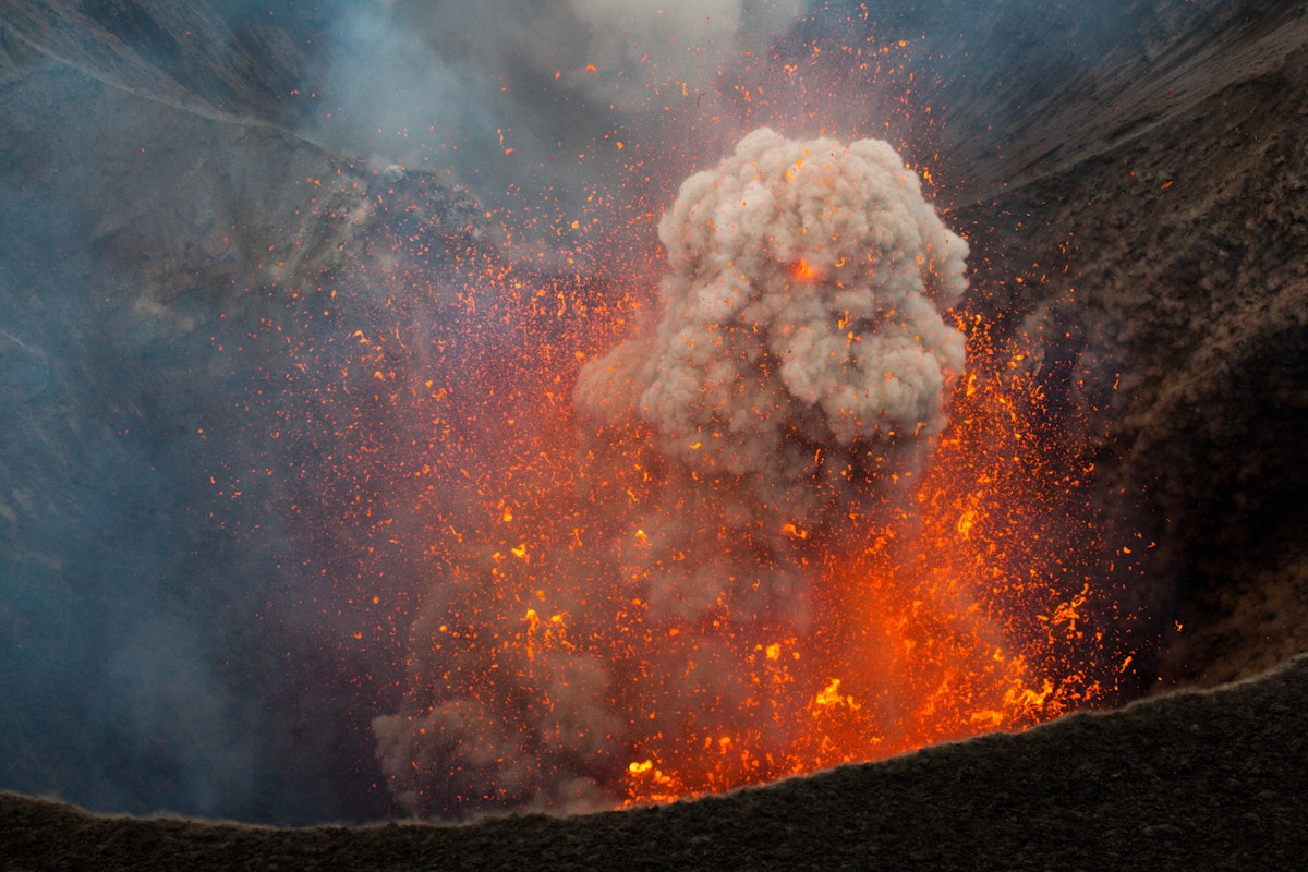 Explosion of lava inside Yasur volcano's crater