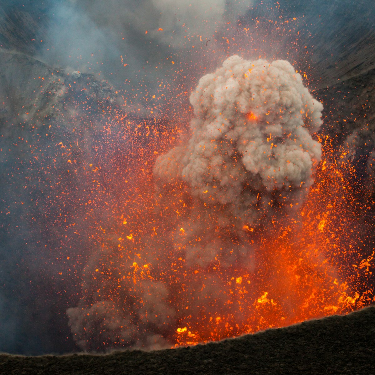 Explosion of lava inside Yasur volcano's crater