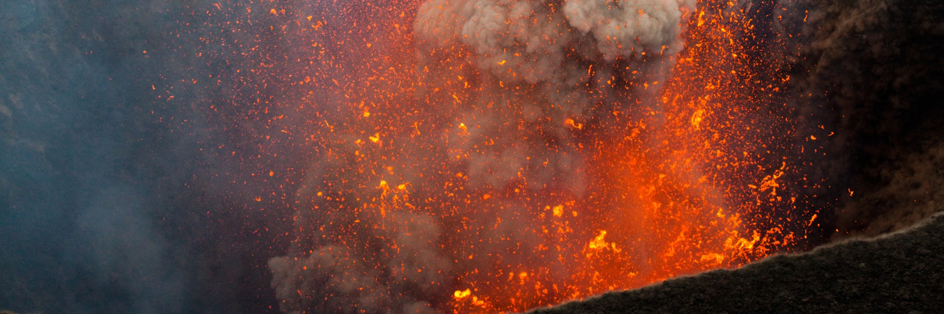Explosion of lava inside Yasur volcano's crater